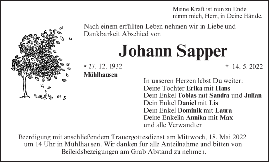 Anzeige von Johann Sapper von MGO