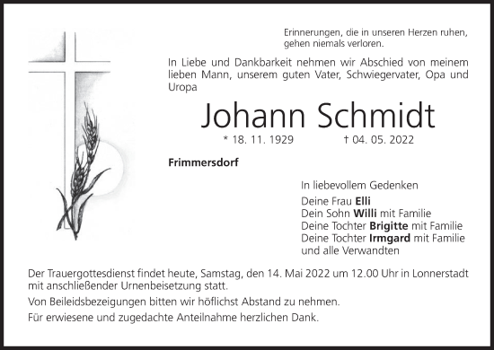 Anzeige von Johann Schmidt von MGO