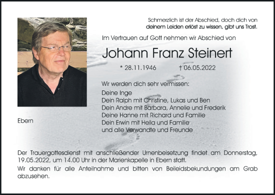Anzeige von Johann Franz Steinert von MGO