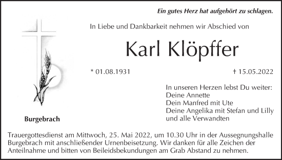 Anzeige von Karl Klöpffer von MGO