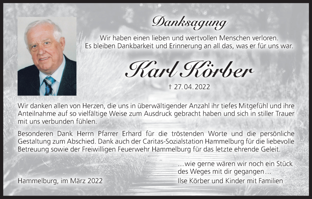 Traueranzeige für Karl Körber vom 28.05.2022 aus MGO