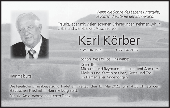 Anzeige von Karl Körber von MGO