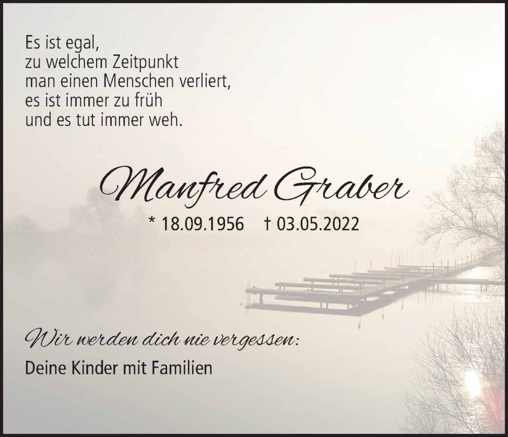  Traueranzeige für Manfred Graber vom 21.05.2022 aus MGO