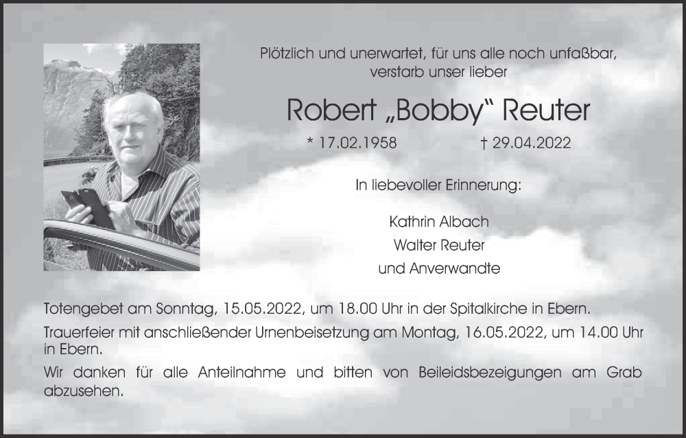  Traueranzeige für Robert Reuter vom 12.05.2022 aus MGO