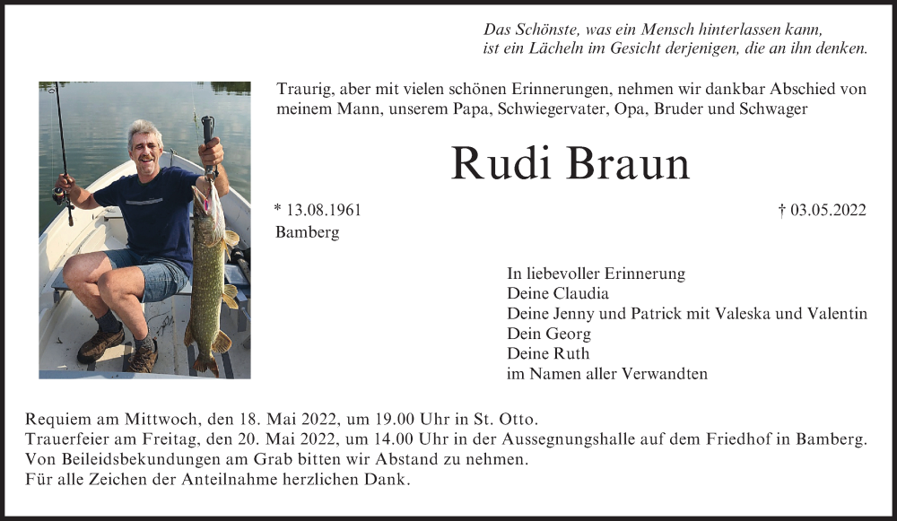  Traueranzeige für Rudi Braun vom 14.05.2022 aus MGO