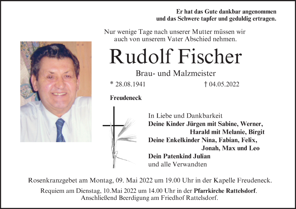  Traueranzeige für Rudolf Fischer vom 07.05.2022 aus MGO