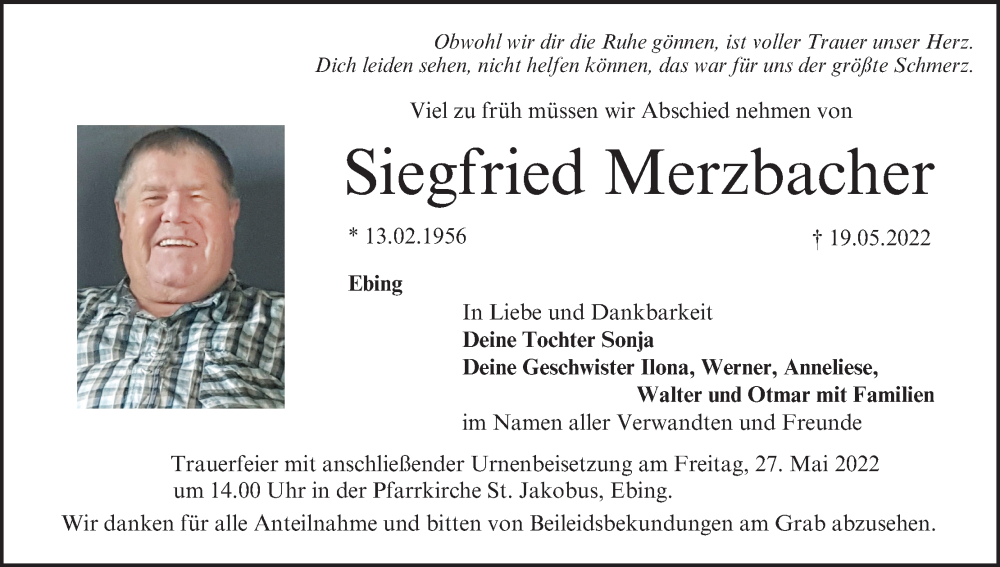  Traueranzeige für Siegfried Merzbacher vom 24.05.2022 aus MGO