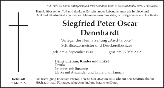 Anzeige von Siegfried Peter Oscar Dennhardt von MGO