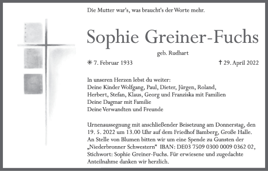 Anzeige von Sophie Greiner-Fuchs von MGO