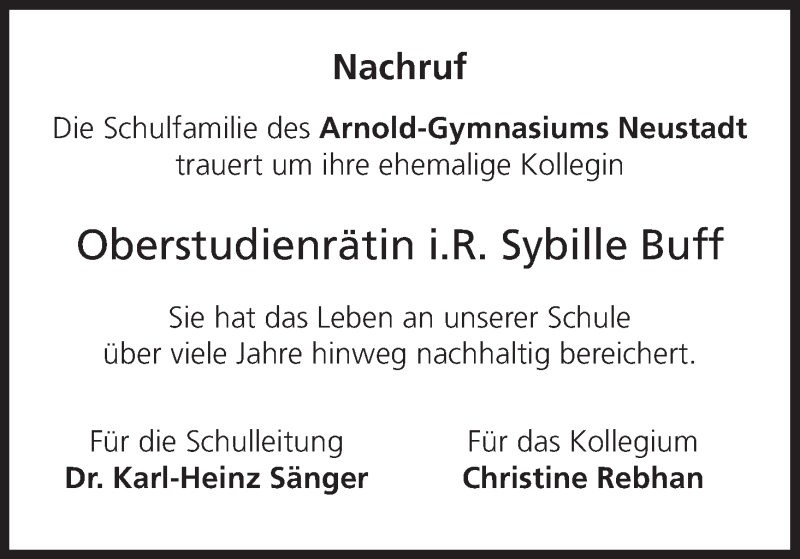  Traueranzeige für Sybille Buff vom 30.04.2022 aus MGO