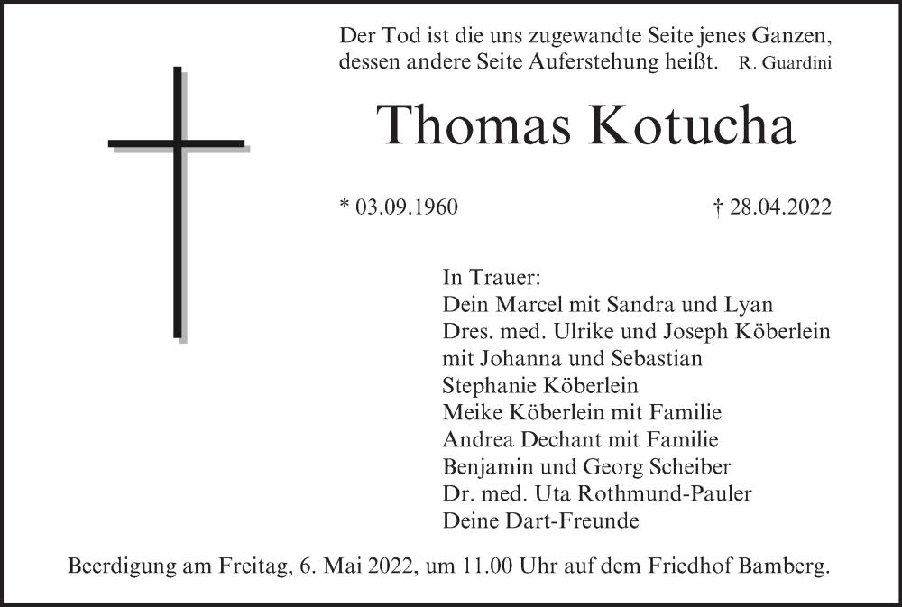  Traueranzeige für Thomas Kotucha vom 04.05.2022 aus MGO