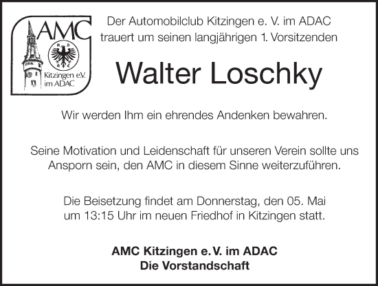 Anzeige von Walter Loschky von MGO