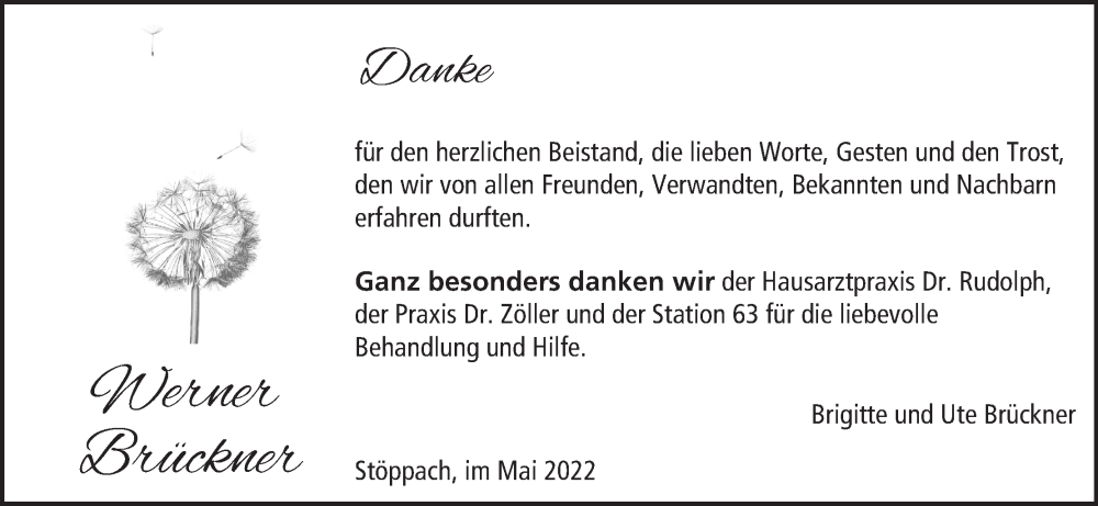  Traueranzeige für Werner Brückner vom 23.05.2022 aus MGO