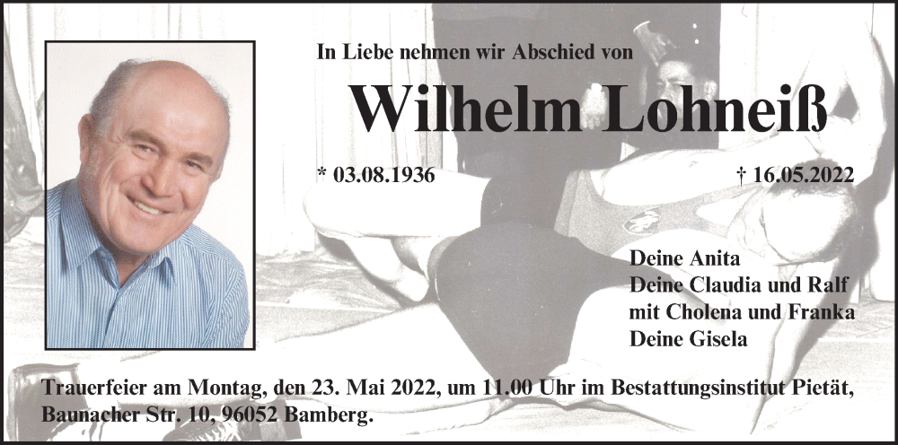  Traueranzeige für Wilhelm Lohneiß vom 21.05.2022 aus MGO