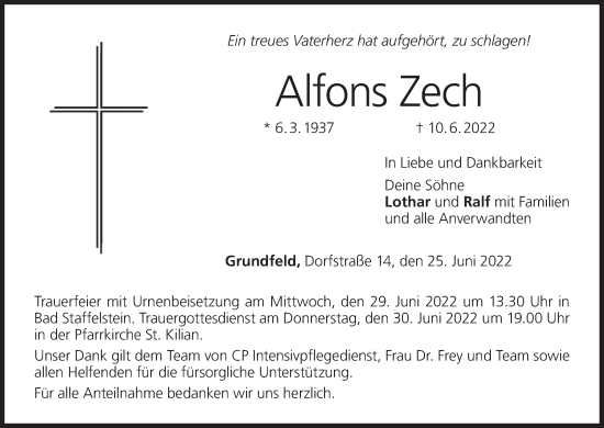 Anzeige von Alfons Zech von MGO