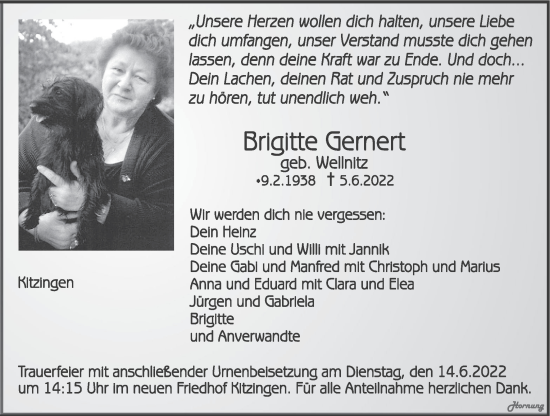 Anzeige von Brigitte Gernert von MGO