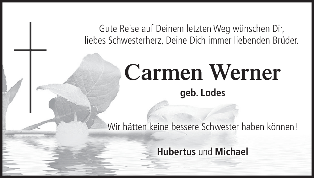  Traueranzeige für Carmen Werner vom 18.06.2022 aus MGO
