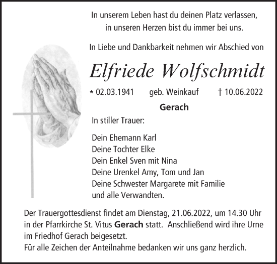 Anzeige von Elfriede Wolfschmidt von MGO