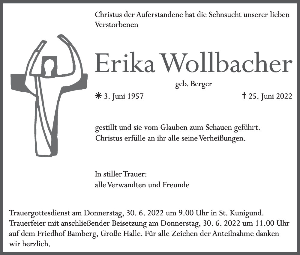  Traueranzeige für Erika Wollbacher vom 28.06.2022 aus MGO