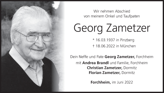 Anzeige von Georg Zametzer von MGO
