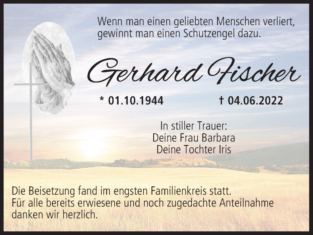  Traueranzeige für Gerhard Fischer vom 18.06.2022 aus MGO