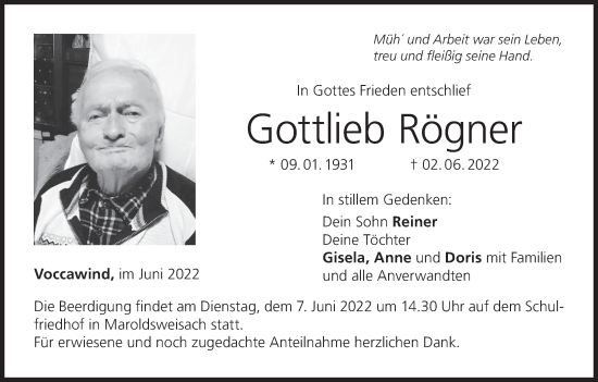 Anzeige von Gottlieb Rögner von MGO