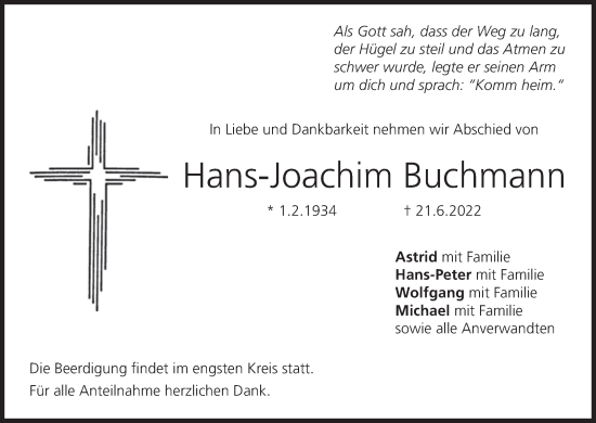 Anzeige von Hans-Joachim Buchmann von MGO