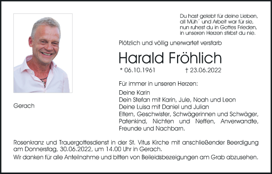 Anzeige von Harald Fröhlich von MGO