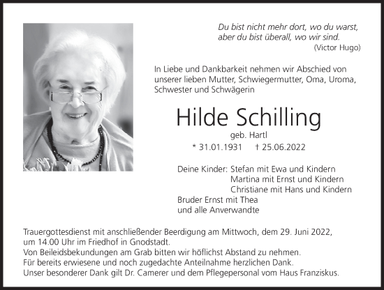 Anzeige von Hilde Schilling von MGO