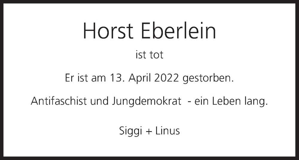  Traueranzeige für Horst Eberlein vom 11.06.2022 aus MGO
