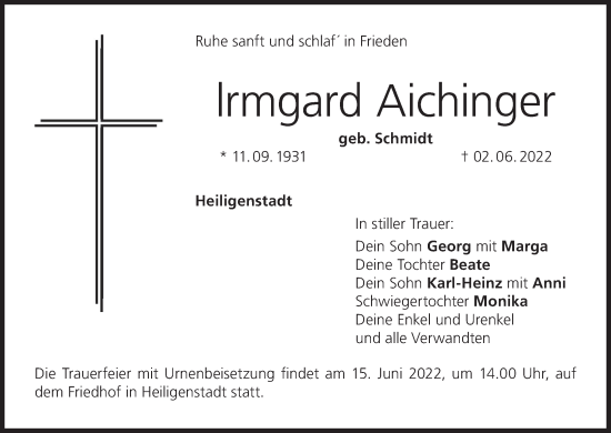 Anzeige von lrmgard Aichinger von MGO