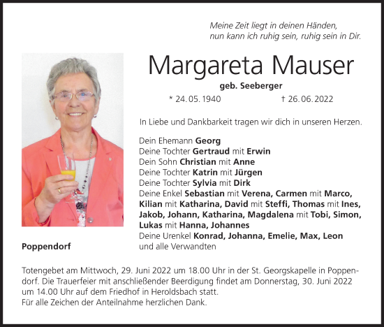 Anzeige von Margareta Mauser von MGO