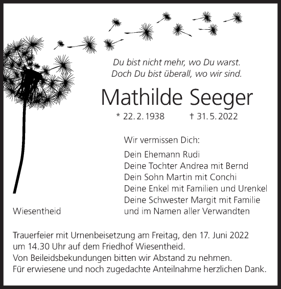 Anzeige von Mathilde Seeger von MGO