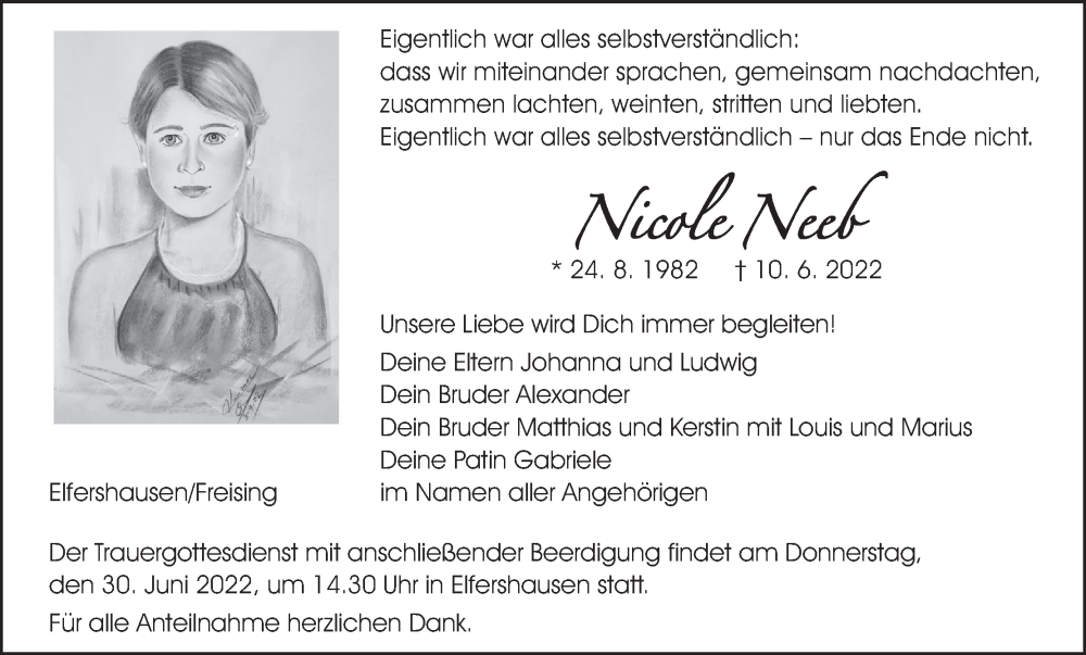  Traueranzeige für Nicole Neeb vom 25.06.2022 aus MGO