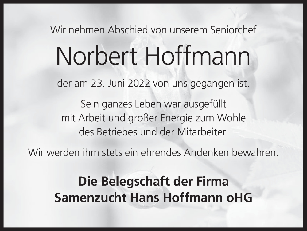  Traueranzeige für Norbert Hoffmann vom 25.06.2022 aus MGO