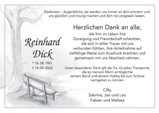 Anzeige von Reinhard Dick von MGO