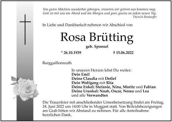 Anzeige von Rosa Brütting von MGO