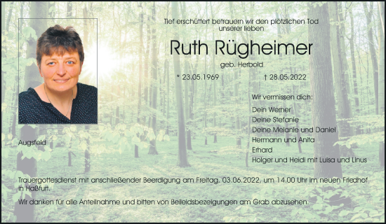 Anzeige von Ruth Rügheimer von MGO
