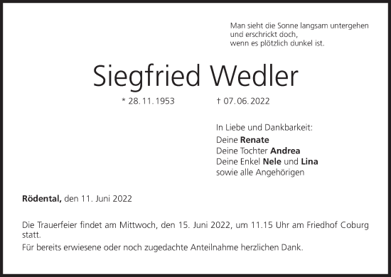 Anzeige von Siegfried Wedler von MGO