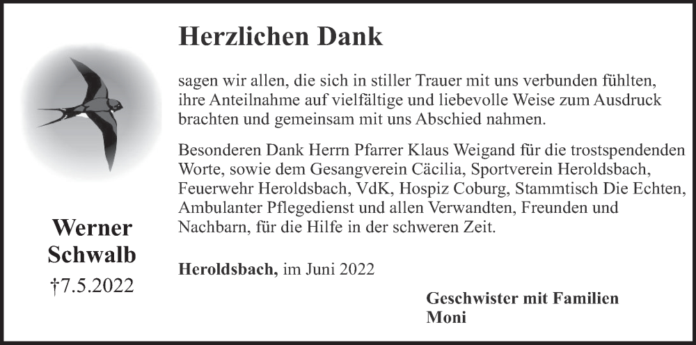  Traueranzeige für Werner Schwalb vom 25.06.2022 aus MGO