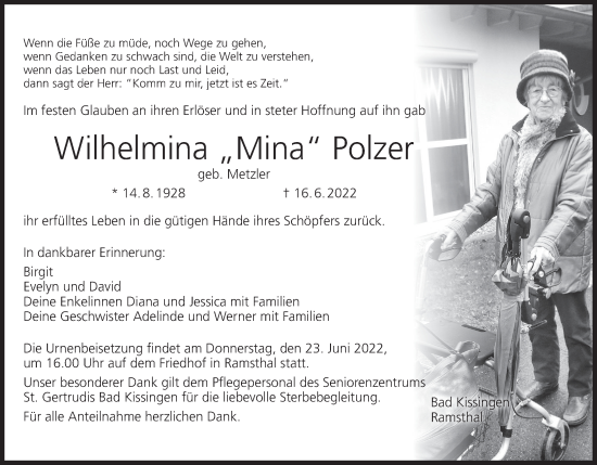Anzeige von Wilhelmina Polzer von MGO
