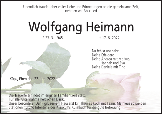 Anzeige von Wolfgang Heimann von MGO