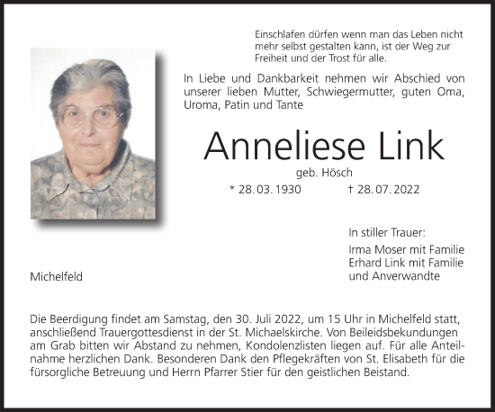 Anzeige von Anneliese Link von MGO