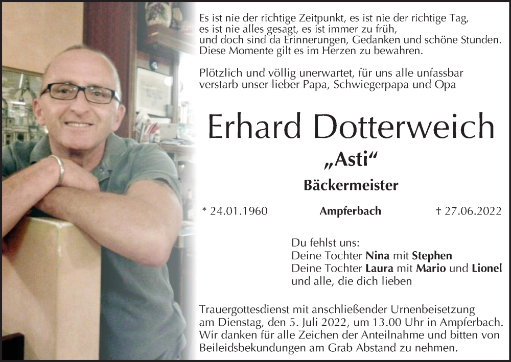  Traueranzeige für Erhard Dotterweich vom 02.07.2022 aus MGO