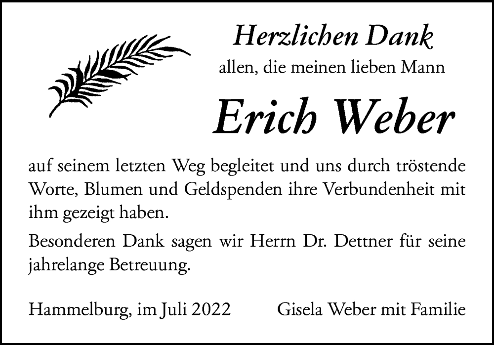  Traueranzeige für Erich Weber vom 30.07.2022 aus MGO