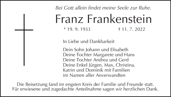 Anzeige von Franz Frankenstein von MGO