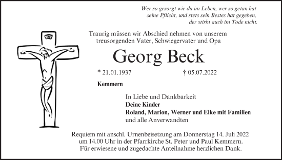 Anzeige von Georg Beck von MGO