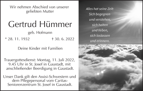 Anzeige von Gertrud Hümmer von MGO