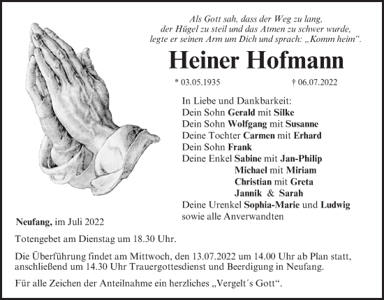 Anzeige von Heiner Hofmann von MGO