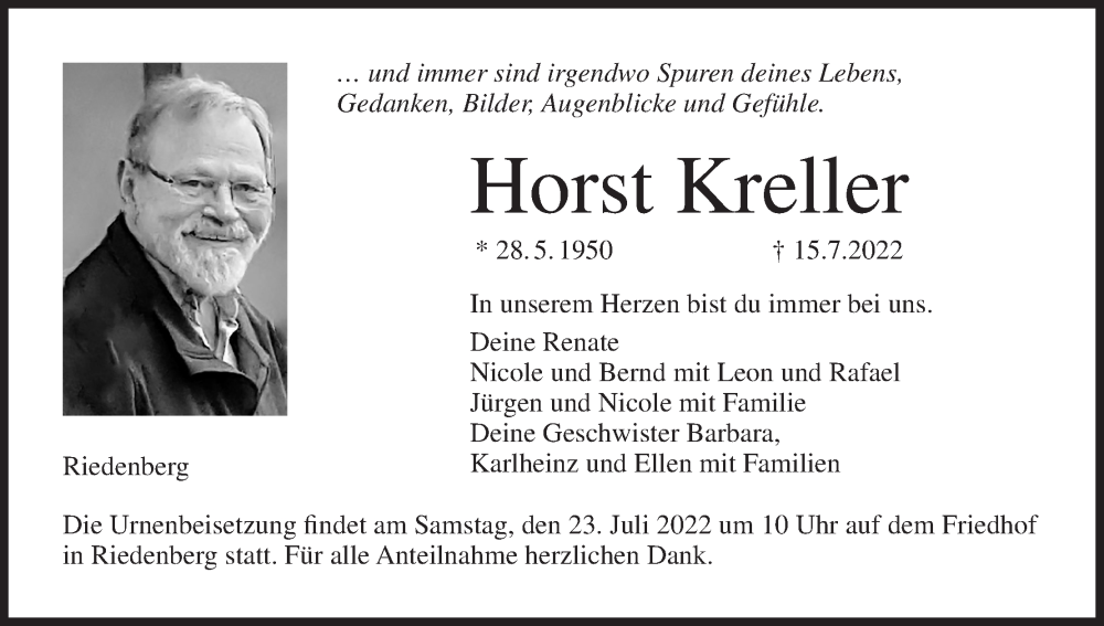  Traueranzeige für Horst Kreller vom 20.07.2022 aus MGO
